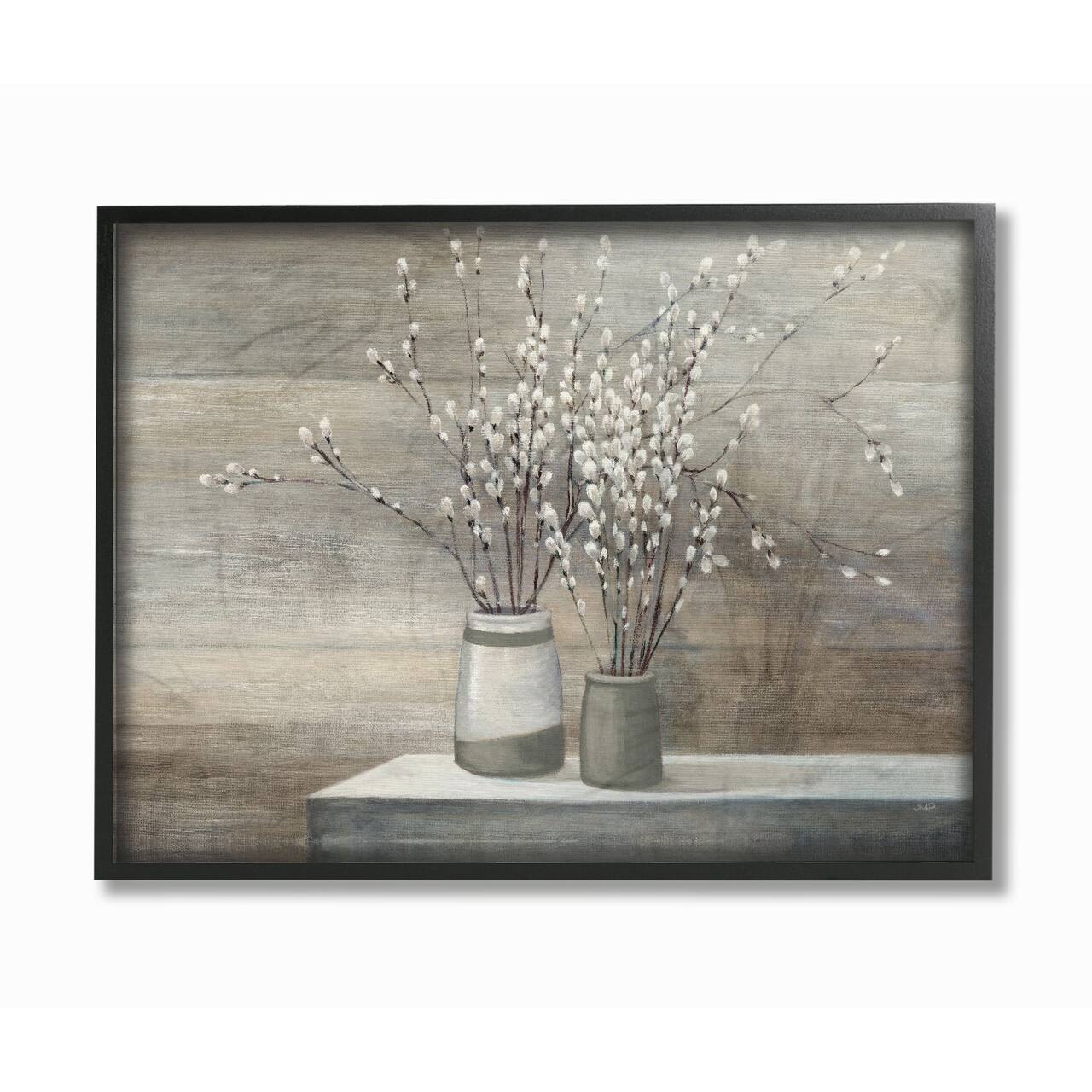 Stupell Industries Pussy Willow Still Life Wall Art in Black Frame